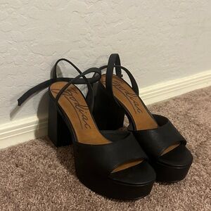 Zodiac Black Platform Block Heel Sandals with Ankle Tie